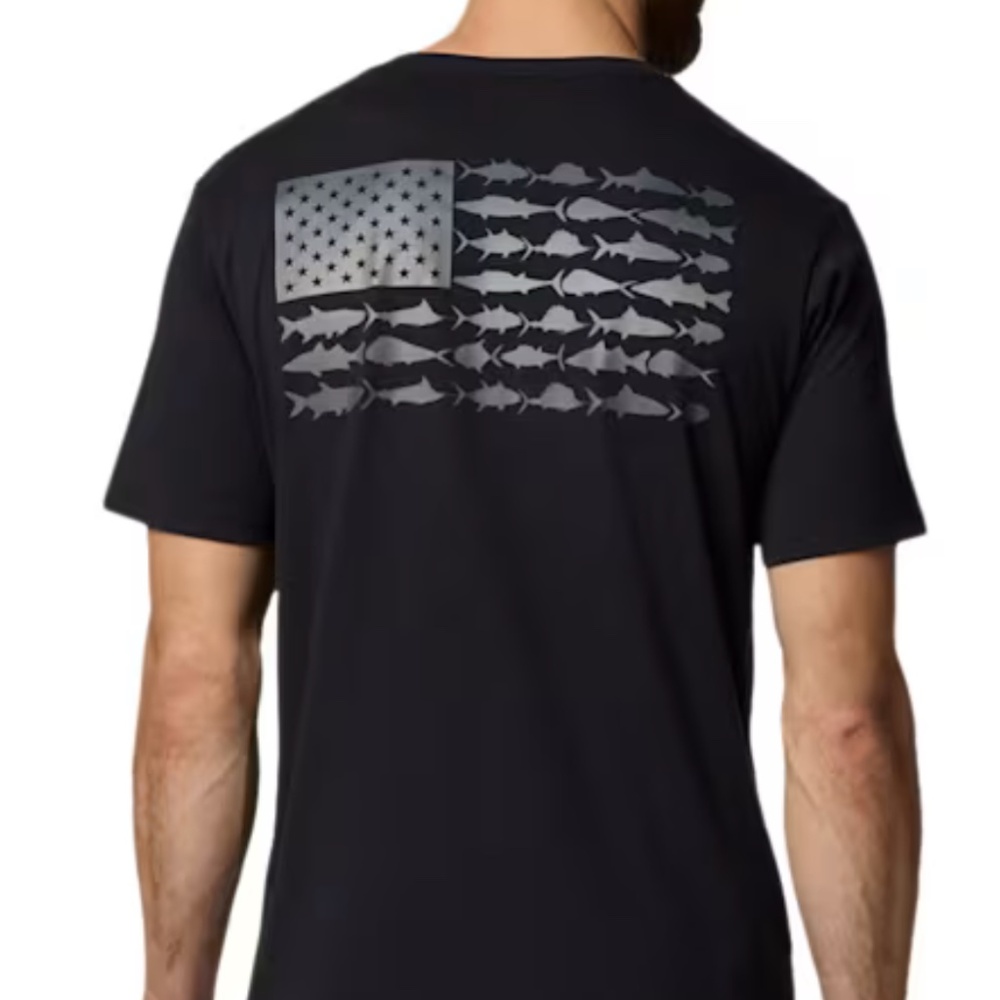 Columbia PFG Omni Shade Men's Black Graphic  Flag Fish T-shirt - XL